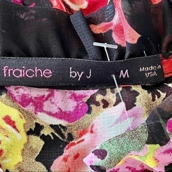 NEW Fraiche By J Dress Black Multi Floral Sheer Long Sleeve Women’s Dress Size M - Picture 9 of 11